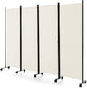 4-Panel Folding Room Divider, 1.73m Rolling Privacy Screen with Lockable Wheels, Portable Wall Divider and Separator, Freestanding Privacy Protection for Living Room, Bedroom, Office