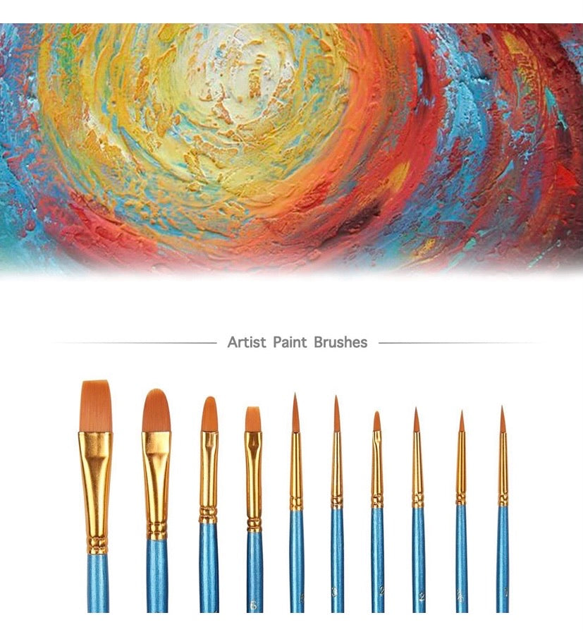 10 Pieces Paint Brush Set Professional Paint Brushes Artist for Watercolour Oil Acrylic Painting (1-Pack)