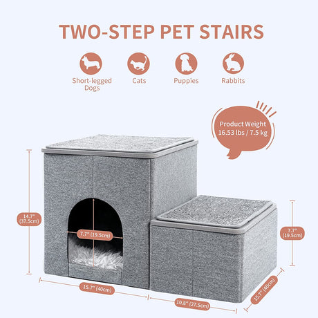 Dog Stairs for High Beds, Small Dogs Pet Steps Stool to Get on Bed, Cat Stairs Ladder, Puppy Toy Storage Folding Doggie Ramp for Couch, Car, Home