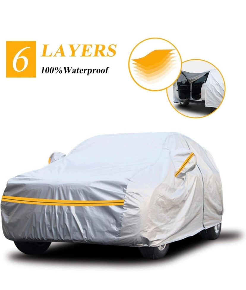 Car Cover Waterproof all Weather, 6-Layers Car Covers for Automobiles Snowproof Sunproof Dustproof Windproof Hail Protection Outdoor, Full Exterior Covers with Cotton, Universal Fit