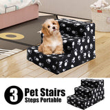 Portable Pet Stairs 3 Steps Cat Dog Ladder w/ Cover Step Ramp Climb For Pup Play