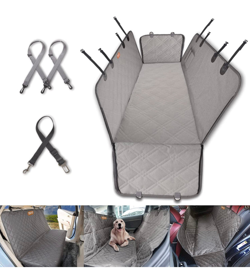 Premium Nonslip Pet Car Back Seat Cover Cat Dog Waterproof Protector Mat with Dog Seat Belt (137cm x 147cm Grey) for Cars and SUV