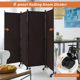 4-Panel Folding Room Divider, 1.73m Rolling Privacy Screen with Lockable Wheels, Portable Wall Divider and Separator, Freestanding Privacy Protection for Living Room, Bedroom, Office