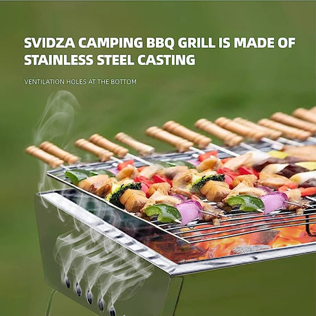 Camping Stove Grill, Portable Stainless Steel BBQ Grill, 45 * 24cm Available for Family Picnic