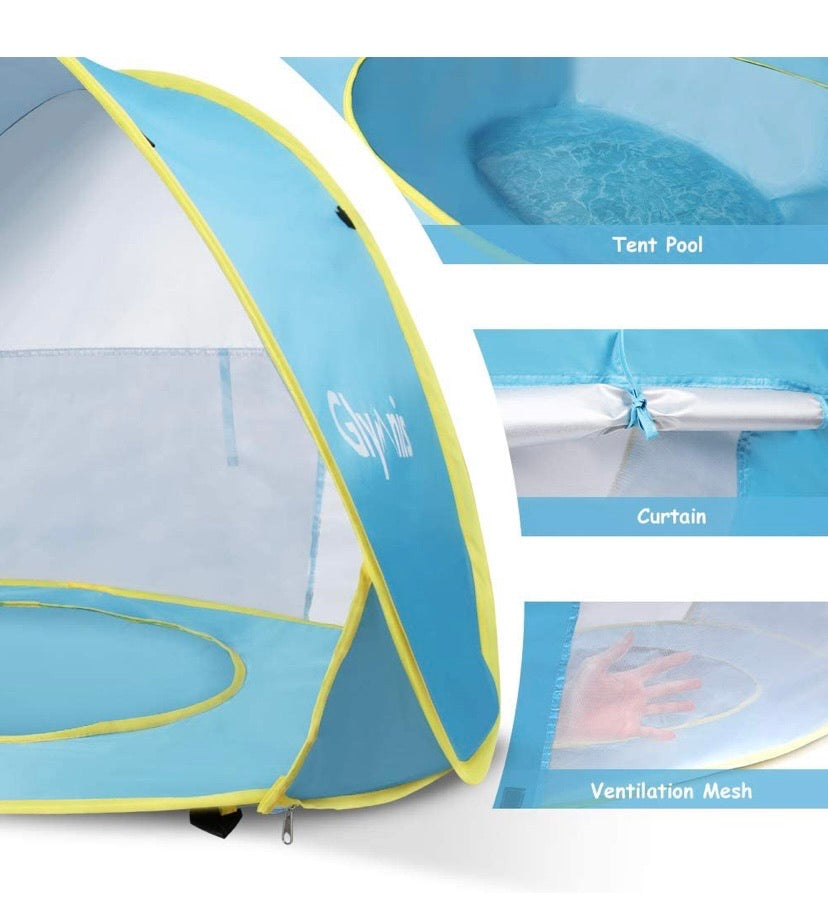 Baby Beach Tent Pop Up Portable Shade Sun Shelter with Pool 50+ UPF UV Protection for Baby or Infant Blue