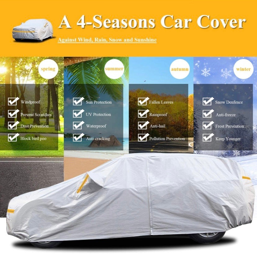 Car Cover Waterproof all Weather, 6-Layers Car Covers for Automobiles Snowproof Sunproof Dustproof Windproof Hail Protection Outdoor, Full Exterior Covers with Cotton, Universal Fit