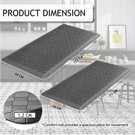 2PCS Kitchen Rugs & Mats Sets (152x44cm - 71x44cm), Kitchen Floor Mats Non Slip Anti Fatigue for Indoor and Outdoor Mats, Office Bathroom Bedroom Home Office Bar Floor Door Rubber Mat (Grey)