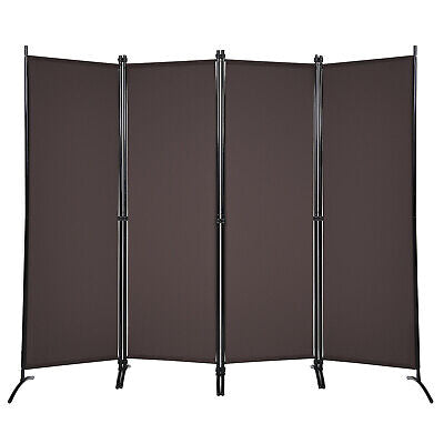 4-Panel Room Divider Folding Fabric Privacy Screen w/Steel Frame Brown 173CM