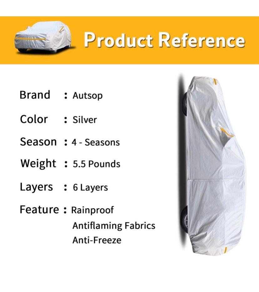 Car Cover Waterproof all Weather, 6-Layers Car Covers for Automobiles Snowproof Sunproof Dustproof Windproof Hail Protection Outdoor, Full Exterior Covers with Cotton, Universal Fit