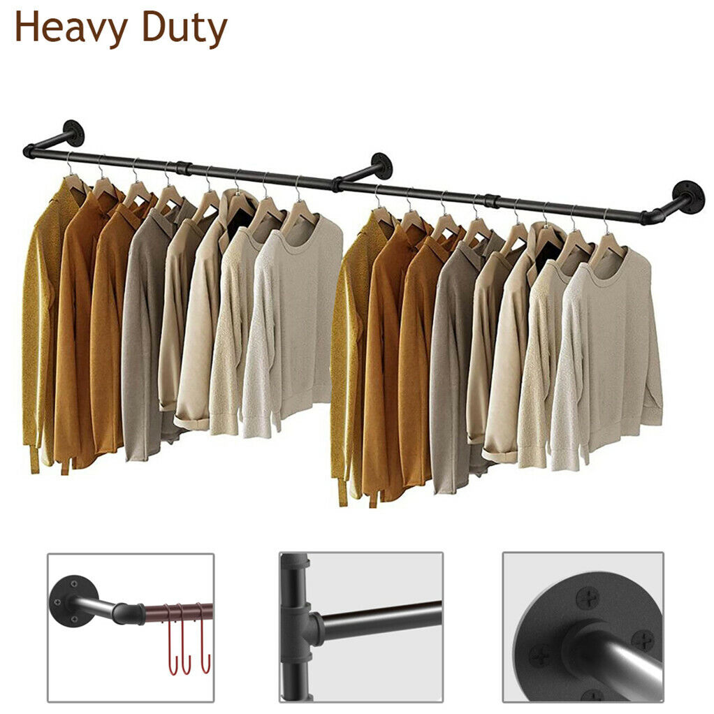 Super Long Garment Rail Industrial Vintage Pipe Clothes Rack Wall Floating Shelf