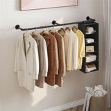 Super Long Garment Rail Industrial Vintage Pipe Clothes Rack Wall Floating Shelf