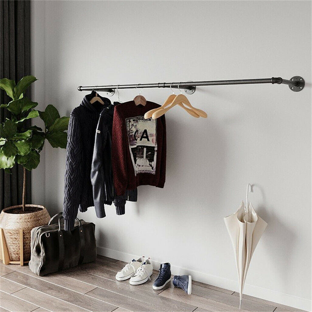 Super Long Garment Rail Industrial Vintage Pipe Clothes Rack Wall Floating Shelf