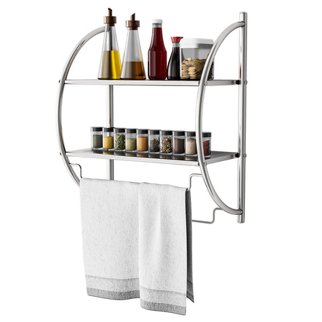 Towel Rack Wall Mounted Bathroom 2-Tier Storage Shelf Toilet Kitchen