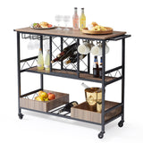 3-Tier Bar Serving Cart Rolling Trolley with Wine Grid Glass Holder 300LBS