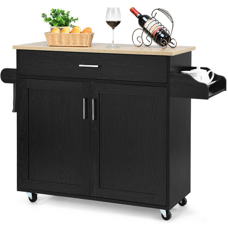 Kitchen Island Trolley Cart Storage Cabinet w/ Towel & Spice Rack Drawer