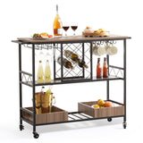 3-Tier Bar Serving Cart Rolling Trolley with Wine Grid Glass Holder 300LBS